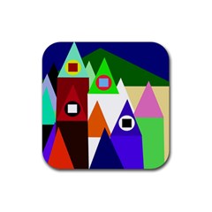 Colorful Houses  Rubber Coaster (square) 