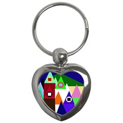 Colorful Houses  Key Chains (heart) 