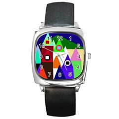 Colorful Houses  Square Metal Watch