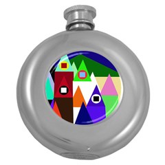 Colorful Houses  Round Hip Flask (5 Oz) by Valentinaart