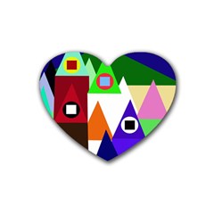 Colorful Houses  Rubber Coaster (heart) 