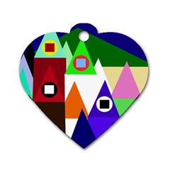 Colorful Houses  Dog Tag Heart (two Sides)