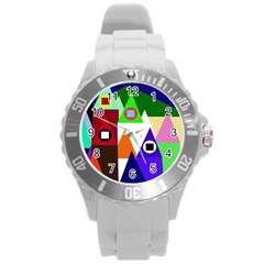 Colorful Houses  Round Plastic Sport Watch (l)