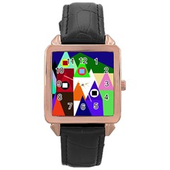 Colorful Houses  Rose Gold Leather Watch  by Valentinaart