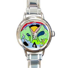 Colorful Landscape Round Italian Charm Watch by Valentinaart