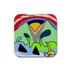 Colorful Landscape Rubber Square Coaster (4 Pack) 