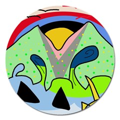 Colorful Landscape Magnet 5  (round)