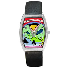 Colorful Landscape Barrel Style Metal Watch