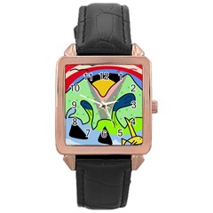 Colorful Landscape Rose Gold Leather Watch 