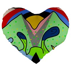 Colorful Landscape Large 19  Premium Flano Heart Shape Cushions