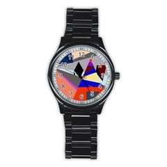 Geometrical Abstract Design Stainless Steel Round Watch