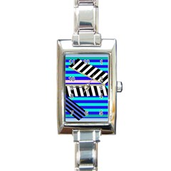 Blue Lines Decor Rectangle Italian Charm Watch by Valentinaart