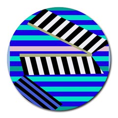 Blue Lines Decor Round Mousepads