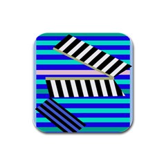 Blue Lines Decor Rubber Square Coaster (4 Pack) 