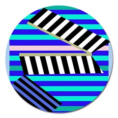 Blue Lines Decor Magnet 5  (round)