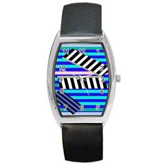 Blue Lines Decor Barrel Style Metal Watch