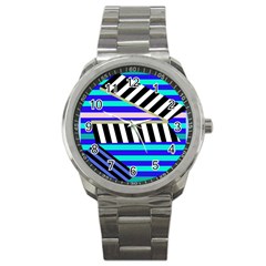 Blue Lines Decor Sport Metal Watch