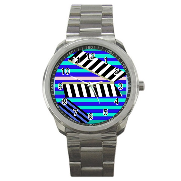 Blue lines decor Sport Metal Watch