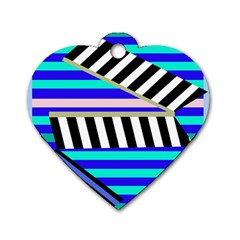 Blue Lines Decor Dog Tag Heart (one Side)