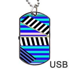 Blue Lines Decor Dog Tag Usb Flash (one Side) by Valentinaart