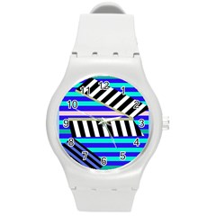 Blue Lines Decor Round Plastic Sport Watch (m)