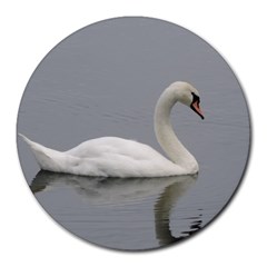 Swimming White Swan Round Mousepads by picsaspassion