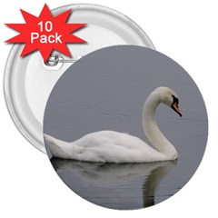 Swimming White Swan 3  Buttons (10 Pack) 