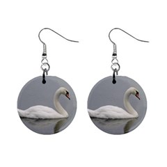 Swimming White Swan Mini Button Earrings by picsaspassion