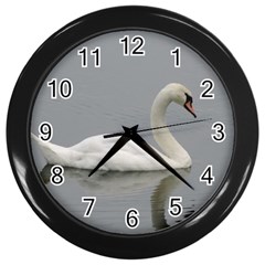 Swimming White Swan Wall Clocks (black) by picsaspassion