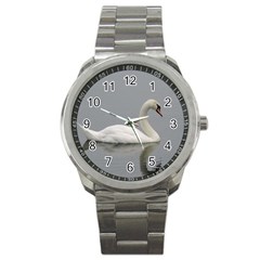 Swimming White Swan Sport Metal Watch