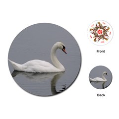 Swimming White Swan Playing Cards (round) 