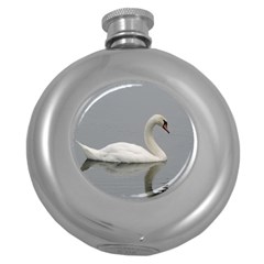 Swimming White Swan Round Hip Flask (5 Oz) by picsaspassion