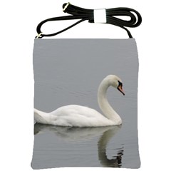 Swimming White Swan Shoulder Sling Bags by picsaspassion