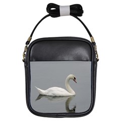 Swimming White Swan Girls Sling Bags by picsaspassion