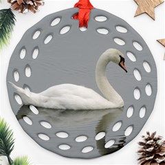 Swimming White Swan Round Filigree Ornament (2side)