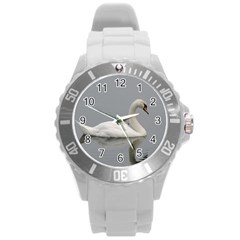 Swimming White Swan Round Plastic Sport Watch (l)