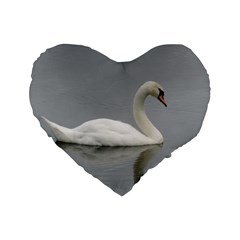 Swimming White Swan Standard 16  Premium Flano Heart Shape Cushions