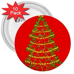 Sparkling Christmas Tree - Red 3  Buttons (10 Pack)  by Valentinaart