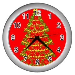 Sparkling Christmas Tree - Red Wall Clocks (silver)  by Valentinaart