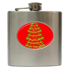 Sparkling Christmas Tree - Red Hip Flask (6 Oz) by Valentinaart