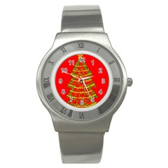 Sparkling Christmas Tree - Red Stainless Steel Watch by Valentinaart