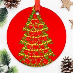 Sparkling Christmas Tree - Red Round Ornament (two Sides) 