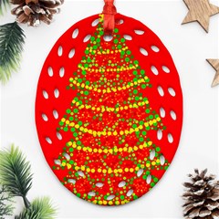 Sparkling Christmas Tree - Red Oval Filigree Ornament (2-side) 