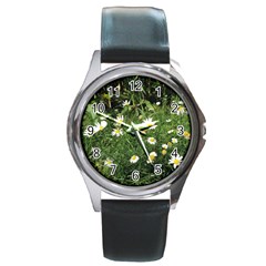 Wild Daisy Summer Flowers Round Metal Watch by picsaspassion