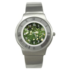 Wild Daisy Summer Flowers Stainless Steel Watch by picsaspassion