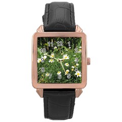 Wild Daisy Summer Flowers Rose Gold Leather Watch 