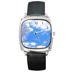 Summer Clouds and blue sky Square Metal Watch