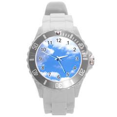 Summer Clouds and blue sky Round Plastic Sport Watch (L)