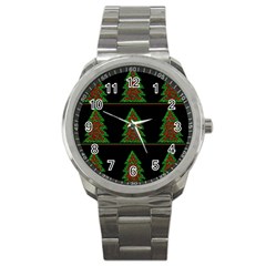 Christmas Trees Pattern Sport Metal Watch by Valentinaart