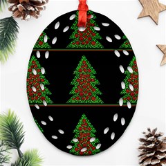 Christmas Trees Pattern Oval Filigree Ornament (2-side) 